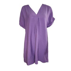 An'ge Shirt Dress Womens Size L Large Solid Purple Pullover Lagenlook Marianou